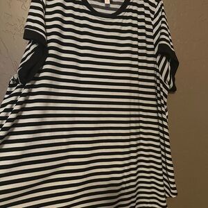 LuLaRoe Black and White Striped Short Sleeve Tee